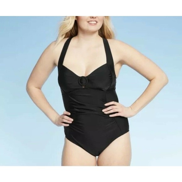 NWT Kona Sol Black One Piece Swimsuit Slimming - Picture 1 of 9